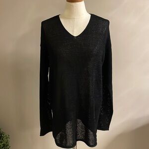 111 STATE semi sheer women’s black knit sweater tunic / V neck relaxed fit Med